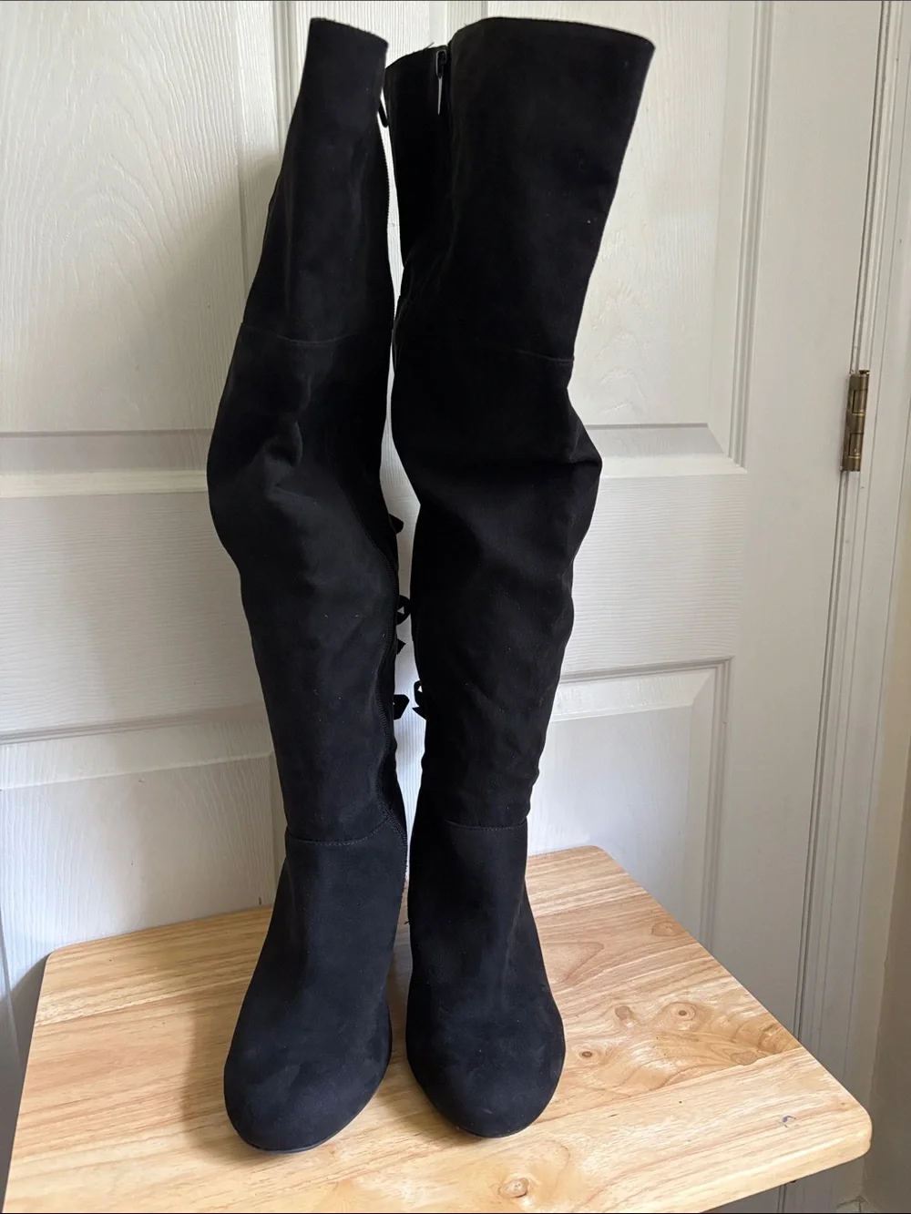 TORRID Black Faux Suede Bow Over The-Knee Boot Almond Toe 10.5 EXTRA WIDE WIDTH